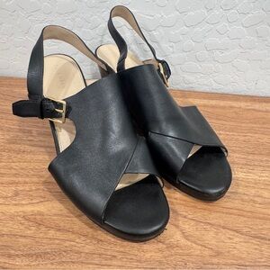 Cole Haan Philomina Grand Wedge in Black Leather Sandal Womens 10.5B Old Money